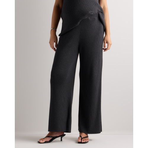 Cotton Cashmere Maternity Wide Leg Pants - Maternity in Mocha Heather