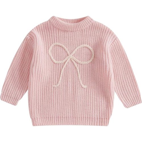 Beautooly Infant Newborn Baby Girl Cute Long Sleeve Bow Embroidery Chunky Knitted Sweater Toddler Fall Winter Outfits