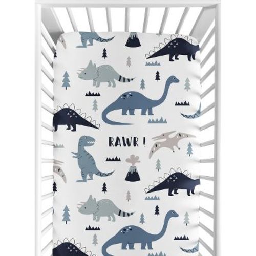 Sweet Jojo Designs Boy Baby Fitted Crib Sheet Mod Dinosaur Navy Blue and Grey
