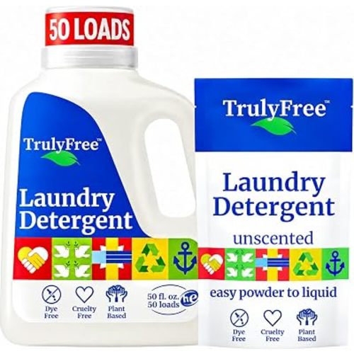 Truly Free Natural Laundry Detergent - 1 Pack + 1 Jug, Unscented, 50 Loads