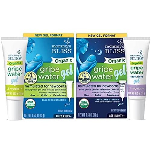 Mommy's Bliss Organic Gripe Water Original Gel (Pack of 1), with Organic Gripe Water Night Time Gel (Pack of 1), for Day and Night Gas Relief and Fussiness in Babies, 45 Servings Each