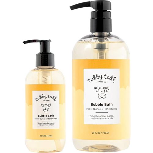 TUBBY TODD Bubble Bath for Kids, Toddlers & Babies - Hypoallergenic, Non-Irritating Sensitive Skin Bubble Bath - 2 Pack, 25 fl oz & 8 fl oz - Sweet Quince & Honeysuckle