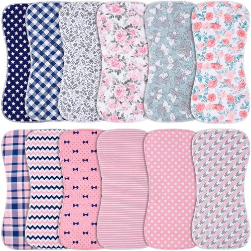Baby Burp Cloths & Baby Bibs 2-in-1 Design Large Size 3 Layers Thicken Cotton Super Absorbent and Soft Baby Spit Up Burping Rags Baby Burp Cloth Set for Boys and Girls Solid 12 Pack