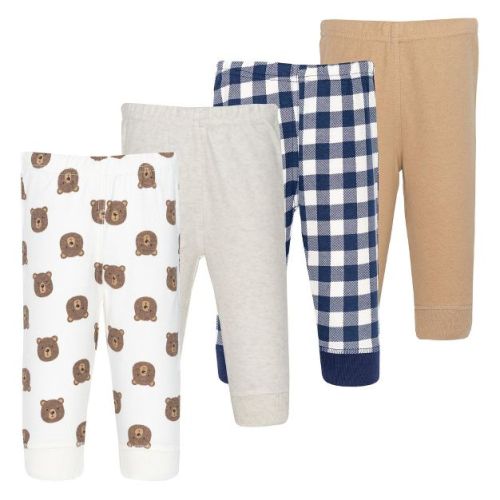 Hudson Baby Basics Infant Boy Comfy Cotton Pants 4-Pack, Cozy Bear Adventure, 3-6 Months
