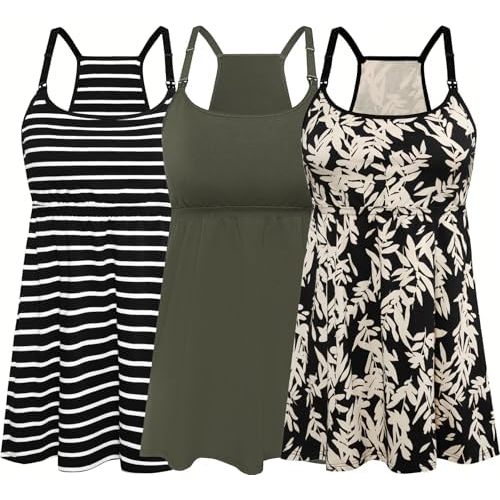 SUIEK 3 Pack Maternity Nursing Tank Tops with Bralette Cotton Breastfeeding Camisole