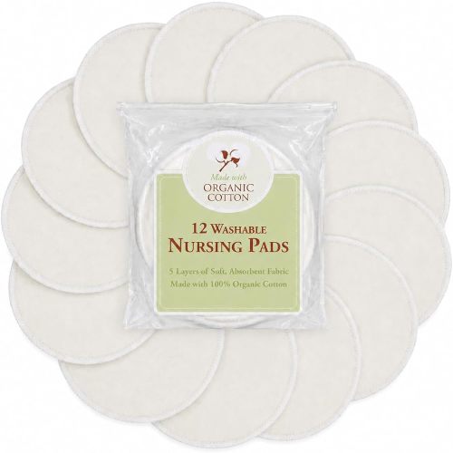 TL Care Nursing Pads Made with Organic Cotton - Soft, Breathable, Absorbent & Washable, Natural Color, 12 Count