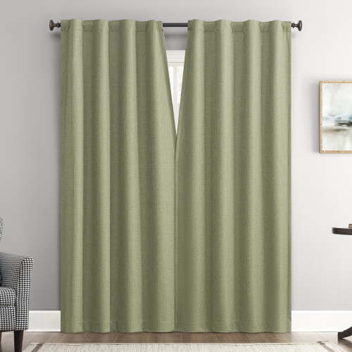 Sun Zero Vance 2-Piece Magnetic Closure 100% Blackout Back Tab Curtain Panel Pair, 37"x84", Sage Green