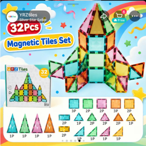 【Upgraded & Jumbo Set】106PCS/60PCS/32PCS,YRZtiles Magnetic Tiles,Magnet Building Blocks Cubes Construction Stacking Educational Assembly Toy Preschool STEM Play Creative Playboard for Toddler Kids Ages 3 ,Kids Toys Christmas gift for 3 4 5 6 Year Old, tik