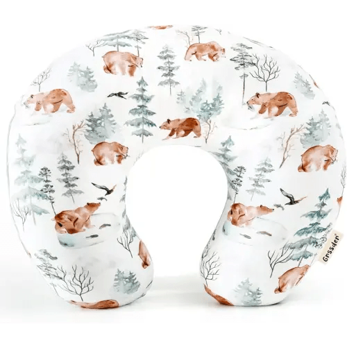 GRSSDER Nursing Pillow Cover, Stretchy Soft Minky Fabric Covers, Fit Most Nursing Support Pillows for Breastfeeding, Comfortable Safe Pillow Cover, Stylish Cute Bear Pattern