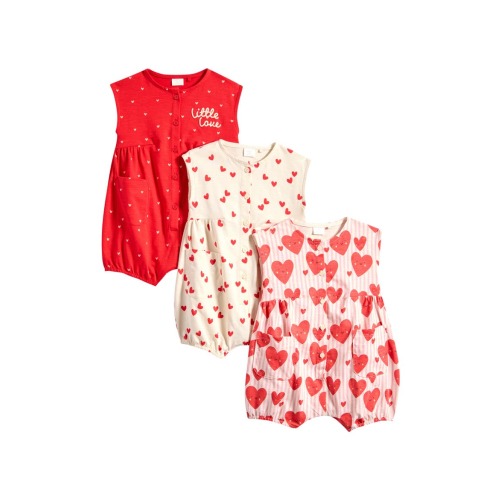 3-Pack Cotton Heart Rompers