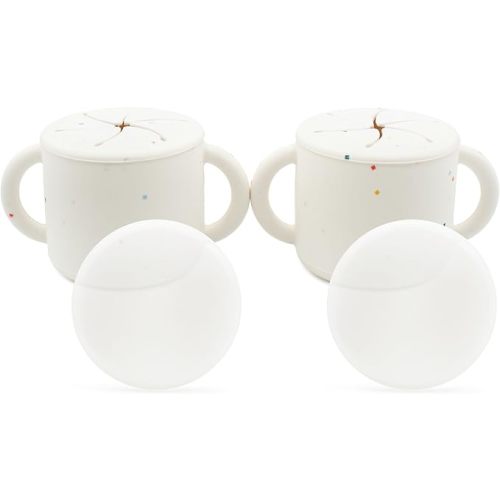 WeeSprout Snack Containers, Food Grade Silicone Cups, Spill-Proof Tops For Toddlers and Babies, Premium Hard Plastic Travel Lids, Dishwasher Safe, Set of 2 Snack Catchers