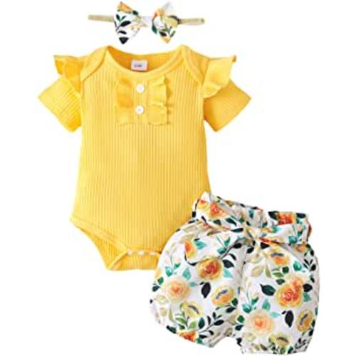 Mioglrie Newborn Baby Girl Clothes Romper Shorts Set Cute Infant Summer Outfits Cotton Baby Clothes for Girls