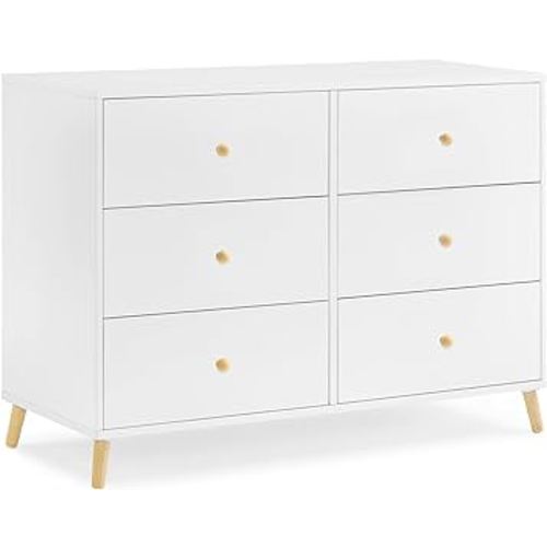 Delta Children Essex 6 Drawer Dresser, Bianca White/Natural