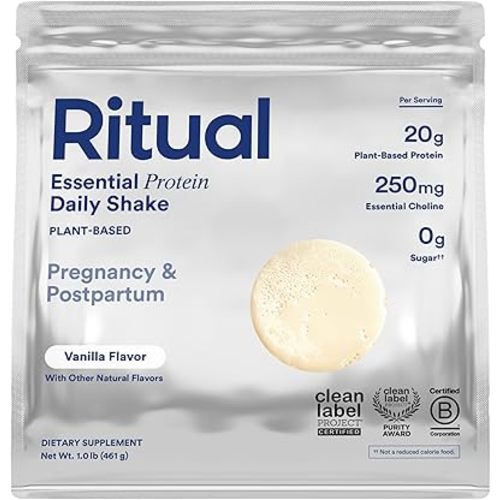 Ritual Prenatal Vegan Protein Powder - 20g Pea Protein and Choline to Support Pregnancy, Postpartum, Lactation and Lean Muscle* - Tested for Heavy Metals - Sugar Free** - Non-GMO - Vanilla - 1 Lbs