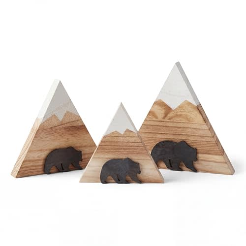3 Pcs 3 Size Mountain Bear Shelf Decor Mountain Wooden Sign Farmhouse Bear Forest Sign Woodland Nursery Decor Travel Adventure Table Centerpiece for Home Farmhouse