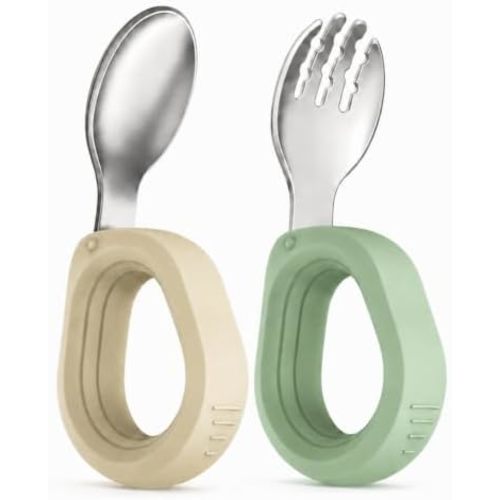 Baby and Toddler Utensils, Fork and Spoon Set for Self-Feeding