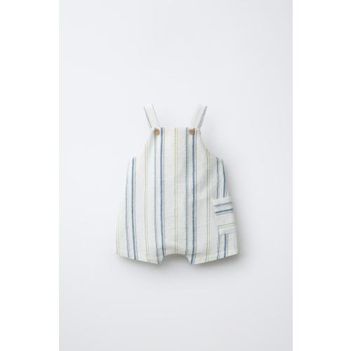 STRIPED OVERALL SHORTS - Ecru | ZARA United States