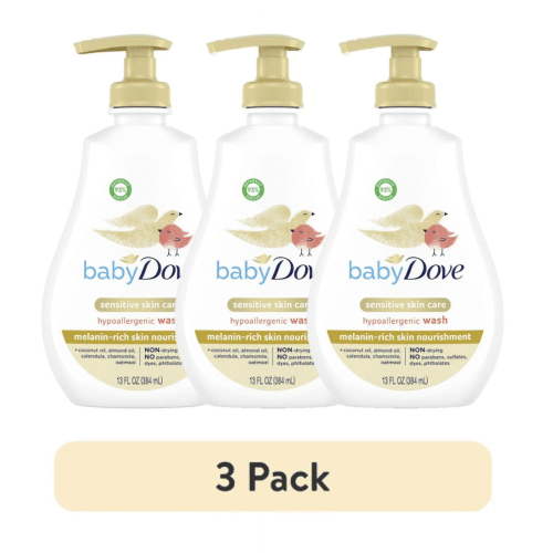 (3 pack) Baby Dove Sensitive Baby Wash For Baby Bath Time Melanin-rich Skin Nourishment Tear-Free And Hypoallergenic ,13 fl oz