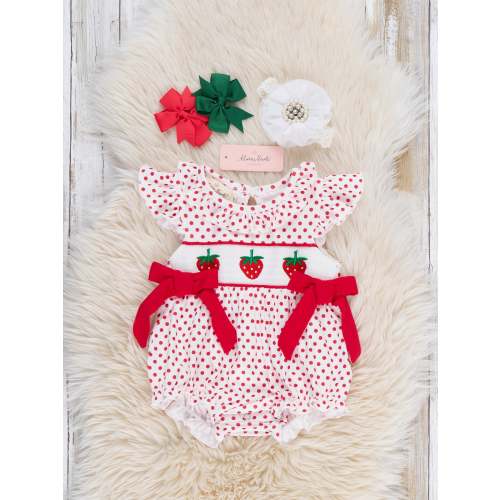 Polka Dot Strawberry Smocked Bubble