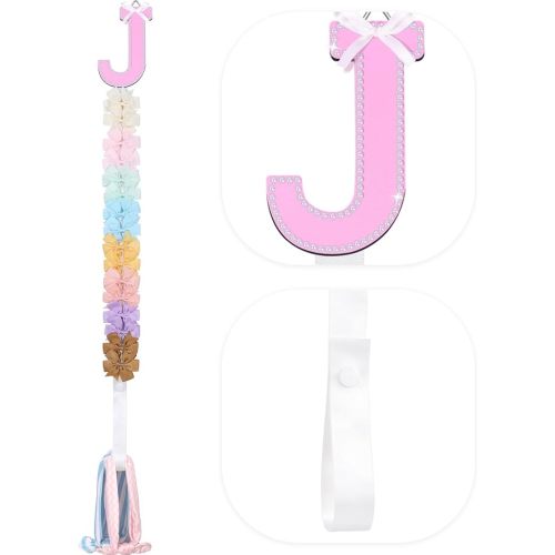 POVETIRE Letter Bow Holder Hair Bow Organizer, Ribbon Hair Clips Storage Hair Bows Hanging Baby Headband Holder Hair Accessories Organizer Display Decors Baby Nursery Toddler Girls Room-J