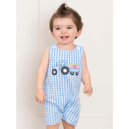 Gingham Embroidered Fruit Truck 100% Cotton Johnny