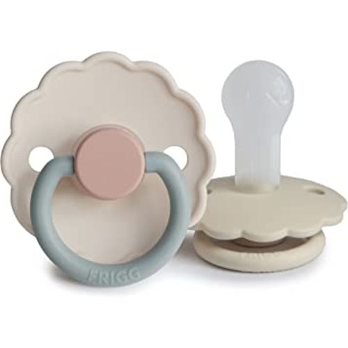 FRIGG Daisy SilkySoft Silicone Baby Pacifier | Made in Denmark | BPA-Free (Cotton Candy/Sandstone, 6-18 Months)