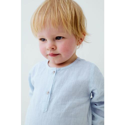 COTTON AND LINEN BLEND BODYSUIT - Blue | ZARA United States