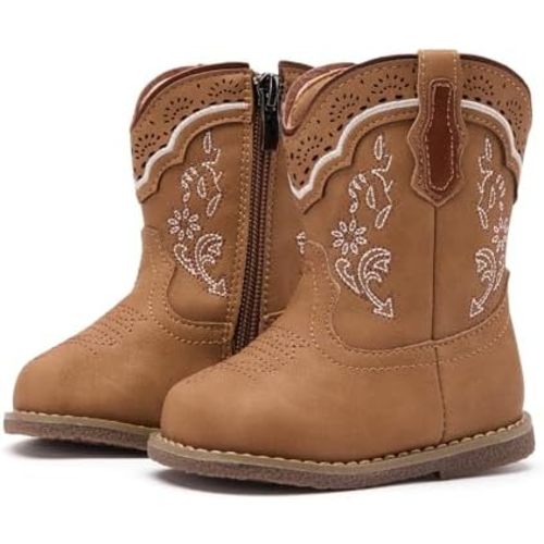 BMCiTYBM Baby Cowboy Cowgirl Boots Infant Western Boots Toddler Boys Girls Round Toe Riding Mid Calf Boots All Seasons for 6 9 12 18 24 Months