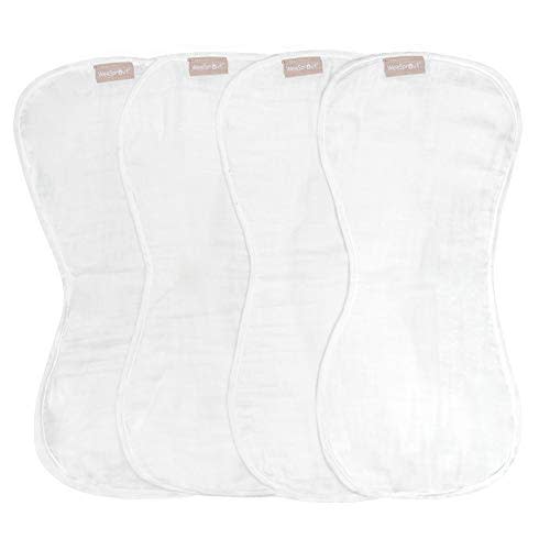 WeeSprout Unisex Organic Towel Cotton Burp Cloths, Set of 4, Four Ultra-Absorbent Layers Keep Clothes Dry, Button Transforms into Baby Bib, Machine Washable & Dryer Safe (White Set, Full)