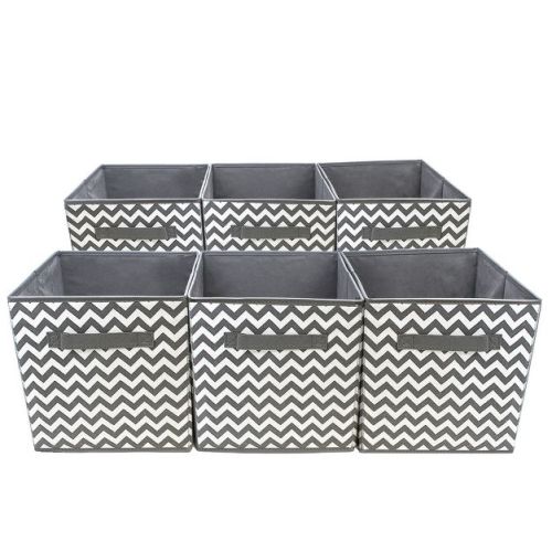 Sorbus 11 Inch 6 Pack Foldable Fabric Storage Cube Bins with Handles - for Organizing Pantry, Closet, Nursery, Playroom, and More (Grey Chevron)