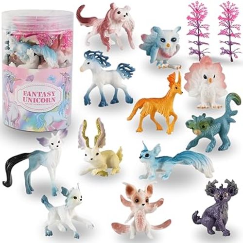 Liberty Imports 12 Pack Fantasy Creatures Figurines Set - Cute Plastic Fairy Animals & Mythical Toy Figures, Mini Unicorn Cake Toppers, Party Favors, Imaginative Play for Girls, Kids