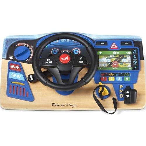 Melissa & Doug Vroom & Zoom, Interactive Wooden Dashboard, Racing Car Steering Wheel Toy, Lights & Sounds, Preschool Learning Toys for Girls & Boys 3+ - FSC Certified