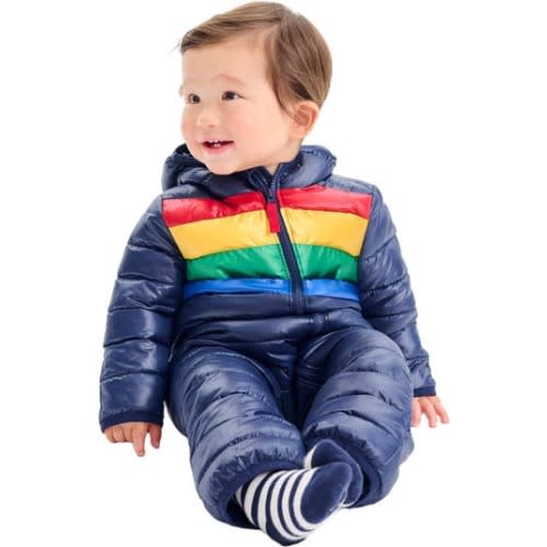 Baby Lightweight Puffer Suit In Rainbow Stripe, 6-12M