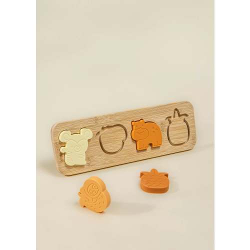 Silicone Puzzle on Wooden Plate - Jungle
