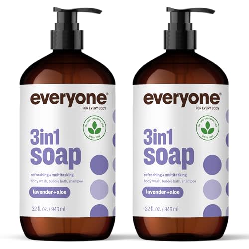 Everyone 3-in-1 Soap Body Wash Bubble Bath Shampoo Lavender Aloe 32oz 2pk | Rich essential oil formula | shampoo + body wash + bubble bath | for men and women | bulk value 2-pack | lavender and aloe