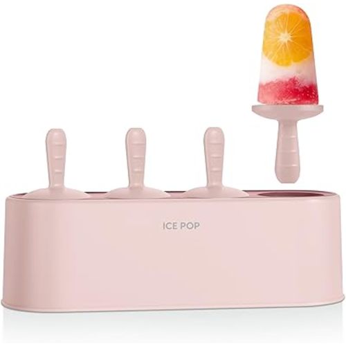 Popsicle Mold Set 4 Pieces Homemade Silicone Popsicle Maker Easy Release Ice Cream Molds Reusable DIY Pop Molds (Pink, IcyClassic Pops)