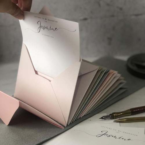 Letters to my Daughter Book with Personalised Name Notecards, Baby Memory Book With Envelopes, Choose Size & Leather Colour