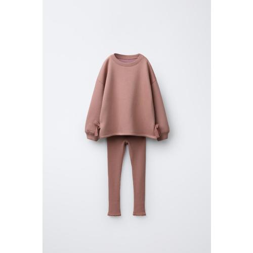LACE BOW SWEATSHIRT AND WAFFLE LEGGING SET - Dark pink | ZARA United States