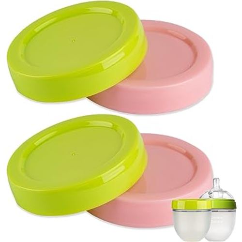 (4-PCs) Travel Bottle Caps Compatible with Como tomo Bottles, Storage Caps Lids for Comotomo Bottles - Pink Green