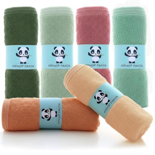 HIPHOP PANDA Baby Washcloths, Rayon Made from Bamboo - 2 Layer Ultra Soft Absorbent Newborn Bath Face Towel - Reusable Baby Wipes for Delicate Skin - Boho Earth Tones, 6 Pack