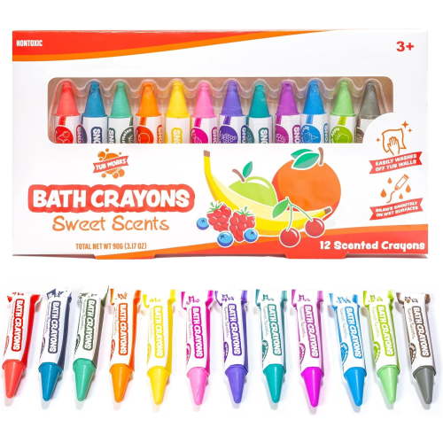 Tub Works Sweet Scents Smooth Bath Crayons Bath Toy, 12 Pack, Washable, Draws On Wet & Dry Tub Walls