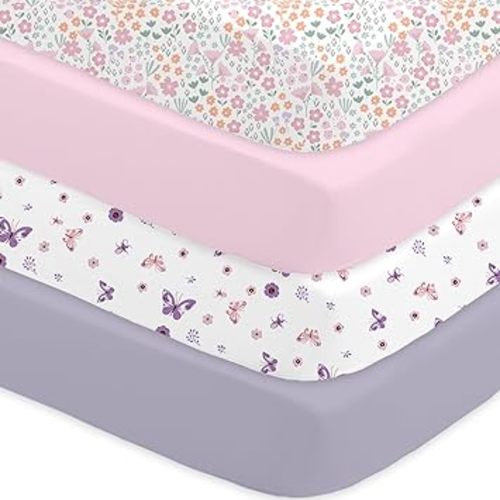 Bimocosy Crib Sheets 4 Pack, Baby Crib Sheets Fitted for Boys and Girls Breathable & Snug Fit, Soft Toddler Bed Sheets for Standard Crib Mattress Nursery Daycare Essentials, Butterfly Bloom