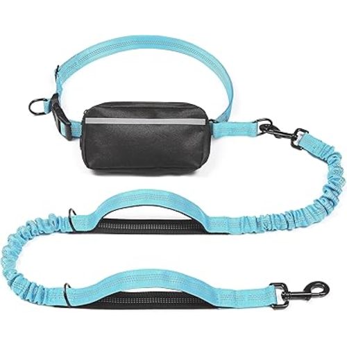 iYoShop Hands Free Dog Leash with Zipper Pouch, Dual Padded Handles and Durable Bungee for Walking, Jogging and Running Your Dog (Large, 25-120 lbs, Blue)