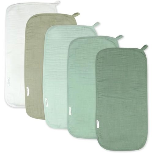 HonestBaby Multipack Woven Burp Cloths Soft Absorbent Multi-layered 100% Organic Cotton Infant Baby Boys, Girls, Unisex, Sage Ombre, One Size
