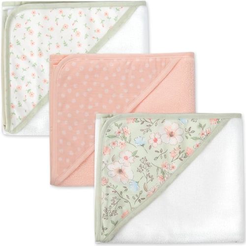 Hooded Baby Bath Towel and Washcloth 6 Piece Set for Newborns, Infants & Toddlers, Boys & Girls Baby Hooded Towels Set Floral Pink