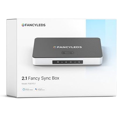 Fancyleds 2.1 Fancy Sync Box Streaming Media Player TV LED Synced Backlight with HDMI 2.1, 4K 120Hz, 144Hz, 8K 60Hz, VRR, ALLM, 96 RGBW LEDs Per Meter Ambient Lighting (for 56" to 65" TVs)