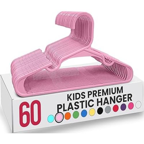 Utopia Home 60 Pack Kids Hangers - 11.5 Inch Plastic Baby Hangers for Closet - Childrens Hanger for Clothes & Infant Hanger for Closet - for Everyday Standard Use (Baby Pink)