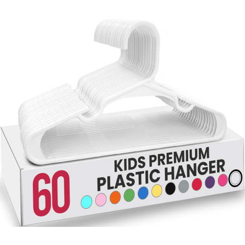 Utopia Home 60 Pack Kids Hangers - 11.5 Inch Plastic Baby Hangers for Closet - Childrens Hanger for Clothes & Infant Hanger for Closet White