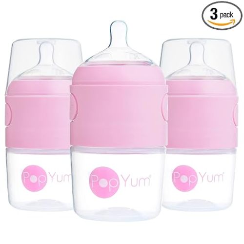 PopYum 5 oz Pink Anti-Colic Formula Making Baby Bottles, 3-Pack