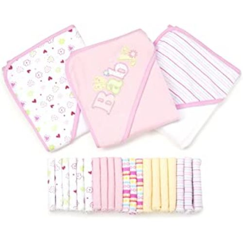 Spasilk Bath Hooded Towels & Washcloths Set for Babies, 23-Piece Gift Set, Pink
